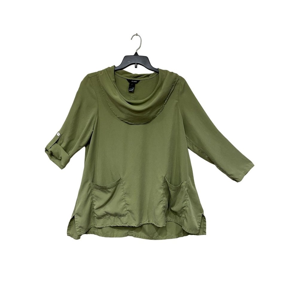 Ali Miles Olive Green Draped Neck Tunic Top